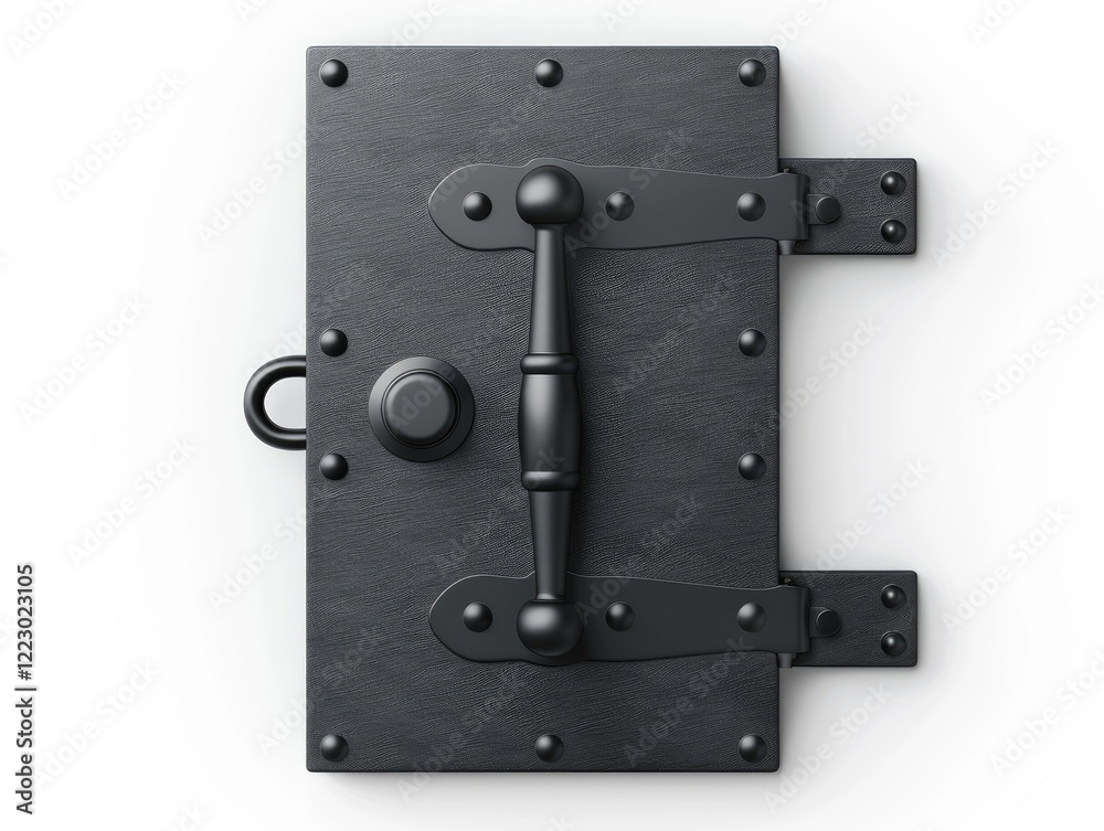Secure black money design element featuring a sturdy lock and hinges Secure black money design element featuring a sturdy lock and hinges