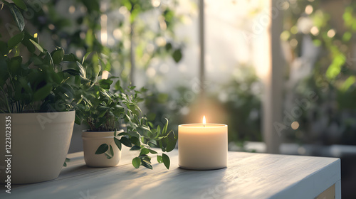 Warm and inviting setting with soft lighting and greenery. 3d rendering