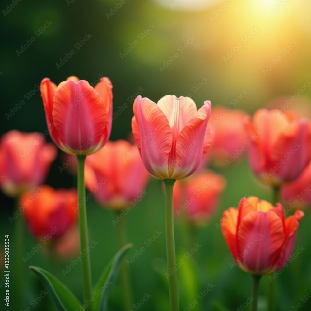 delicate tulip stems swaying freely in warm air, soft, greenery, tulips delicate tulip stems swaying freely in warm air, soft, greenery, tulips