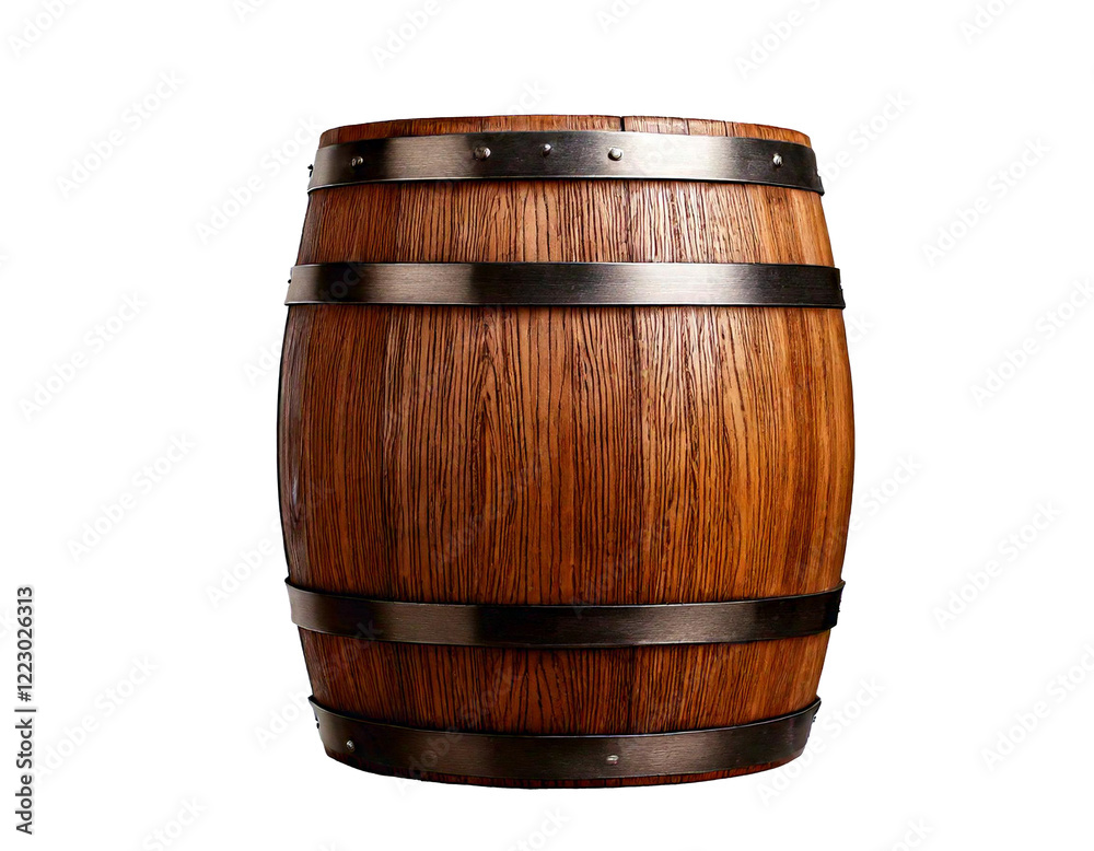 Obraz premium Isolated wooden oak barrel on a clear or white background, png 