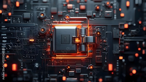 Futuristic digital vault with abstract glowing patterns and dynamic 3D Concept of cloud computing digital infrastructure and virtual data storage
