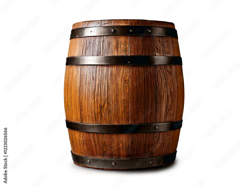 Isolated wooden oak barrel on a clear or white background, png Isolated wooden oak barrel on a clear or white background, png