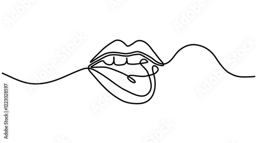 Lips continuous one line drawing. Woman lips logo on white background, Concept symbol of makeup and lipstick in simple linear style. Vector illustration