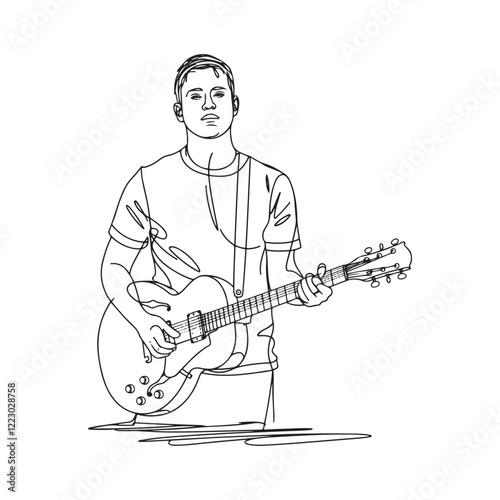 Man with Guitar Digital Silhouette Artwork - Artistic Line Art of Guitar Enthusiast - Man Holding Guitar Vector - Guitar Doodle - Guitar Illustration - Man Holding Guitar Line Art
