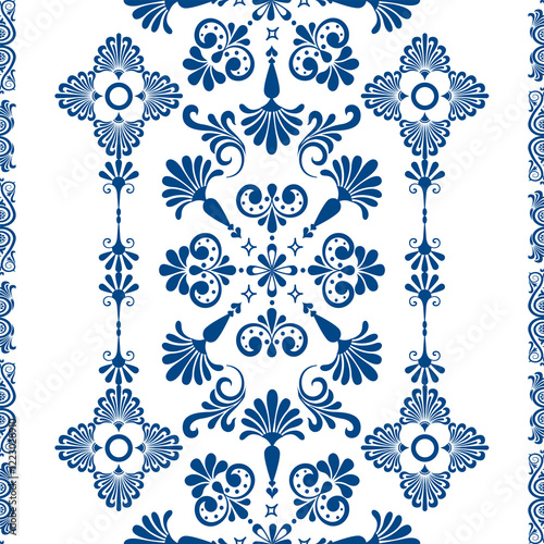 Seamless Classic Damask Vector Illustration Pattern for Luxury Textiles White and Blue Background Design. 