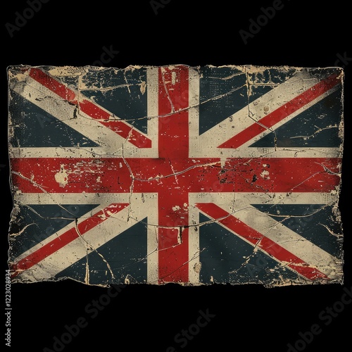 Unique vintage design element featuring Great Britain flag with rustic texture and aged appearance