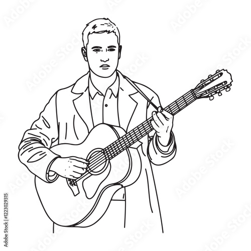 Man with Guitar Digital Sketch Art - Guitarist Line Art Design - Man Holding Guitar Vector - Guitar Doodle - Guitar Illustration - Man Holding Guitar Line Art
