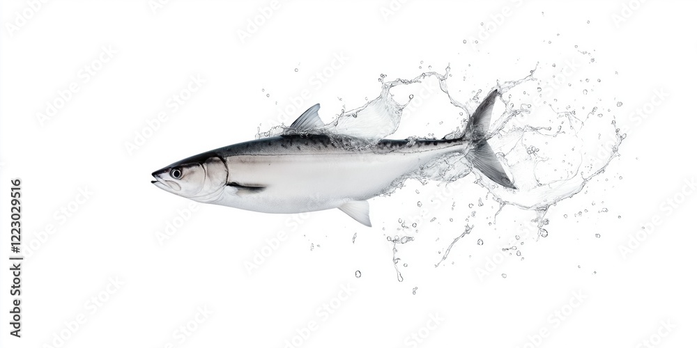 Obraz premium A fish is swimming in a body of water. The water is splashing and the fish is surrounded by the water