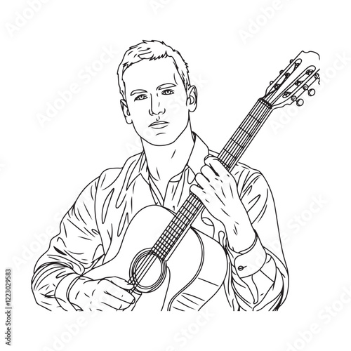 Man with Guitar Sketch Design - Digital Line Art for Guitar Players - Man Holding Guitar Vector - Guitar Doodle - Guitar Illustration - Man Holding Guitar Line Art
