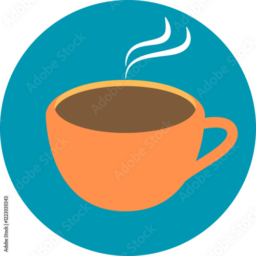 Illustration of steaming hot coffee in a glass coffee cup. Cartoon of coffee cup sign. 