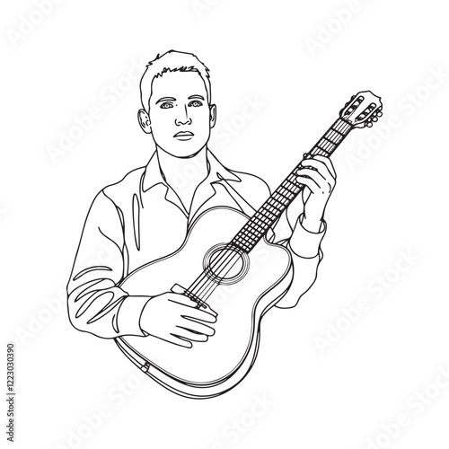 Man with Guitar Minimal Art - Digital Line Art of a Man Holding Guitar - Man Holding Guitar Vector - Guitar Doodle - Guitar Illustration - Man Holding Guitar Line Art
