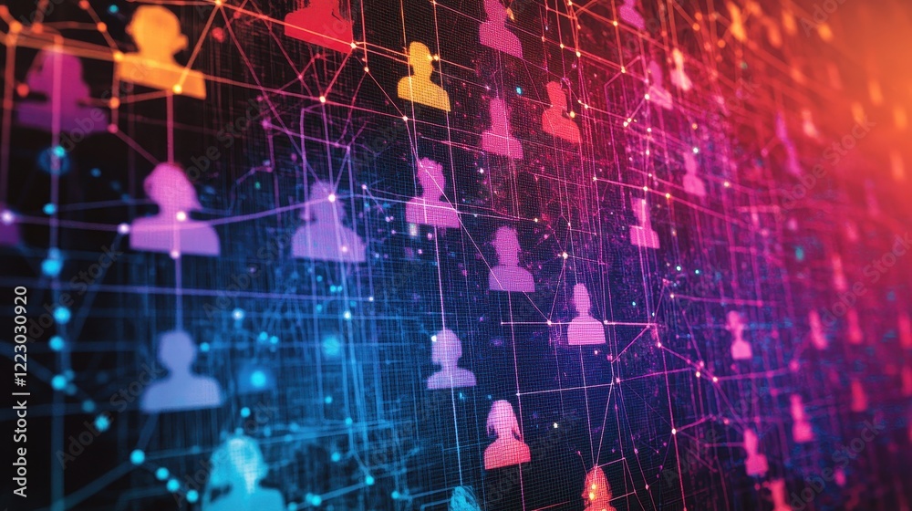 Obraz premium Digital Social Media Network with User Icons and Connections