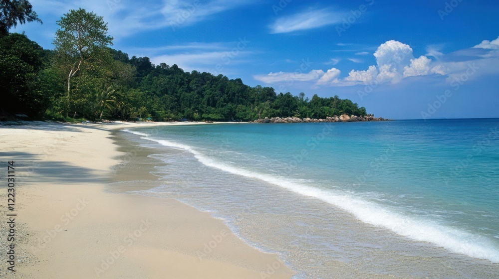 Tropical beach with white sand and blue water on a beautiful sunny day Tropical beach with white sand and blue water on a beautiful sunny day