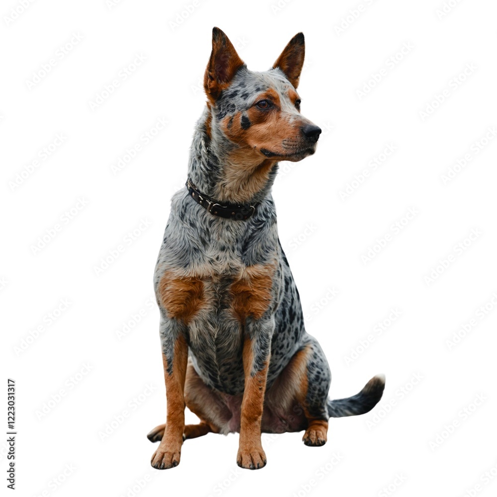 Australian cattle dog isolated in white background, ai generative. Stehender Australian Cattle Dog isoliert auf weißem Grund. Happy Puppy. Australian cattle dog isolated in white background, ai generative. Stehender Australian Cattle Dog isoliert auf weißem Grund. Happy Puppy.