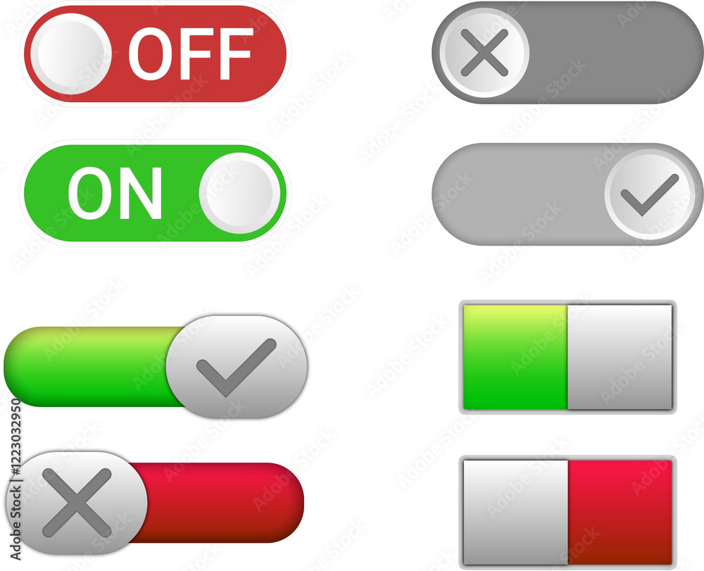 Set of Digital Toggle Switches in On and Off Position | High Resolution, Vector Illustration, Isolated on Transparent Background Set of Digital Toggle Switches in On and Off Position | High Resolution, Vector Illustration, Isolated on Transparent Background