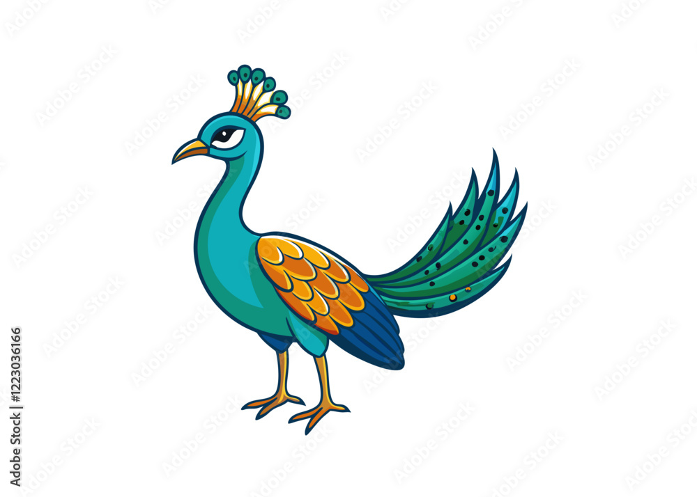 Naklejka premium Greeting watercolor card with peacock. Frame of peacock made in Isolated vector illustration