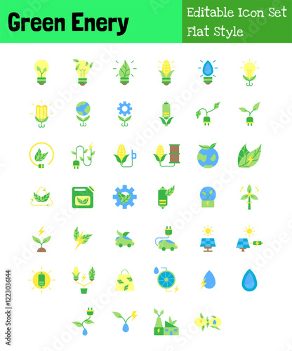 Green Energy Collection Icon Set Flat Style