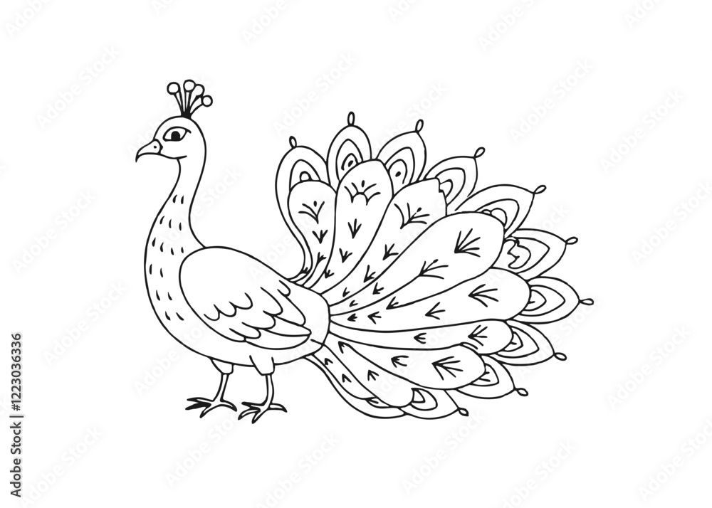 Fototapeta premium Greeting watercolor card with peacock. Frame of peacock made in Isolated vector illustration