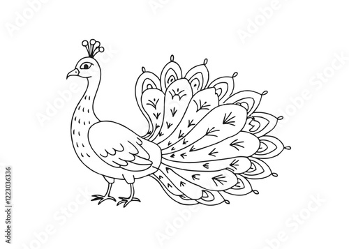 Greeting watercolor card with peacock. Frame of peacock made in Isolated vector illustration