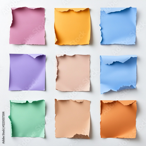 Colorful torn paper backgrounds in a grid layout, perfect for creative projects. photo