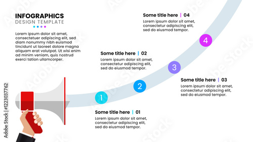Infographic template. Megaphone with line and 4 steps