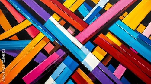Wallpaper Mural A vibrant abstract composition of colorful diagonal lines crossing each other on a dark background, creating a striking visual contrast and energy Torontodigital.ca