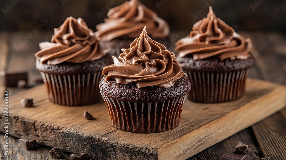 Cupcakes with strawberry and blueberry on a dark wooden background Cupcakes with strawberry and blueberry on a dark wooden background