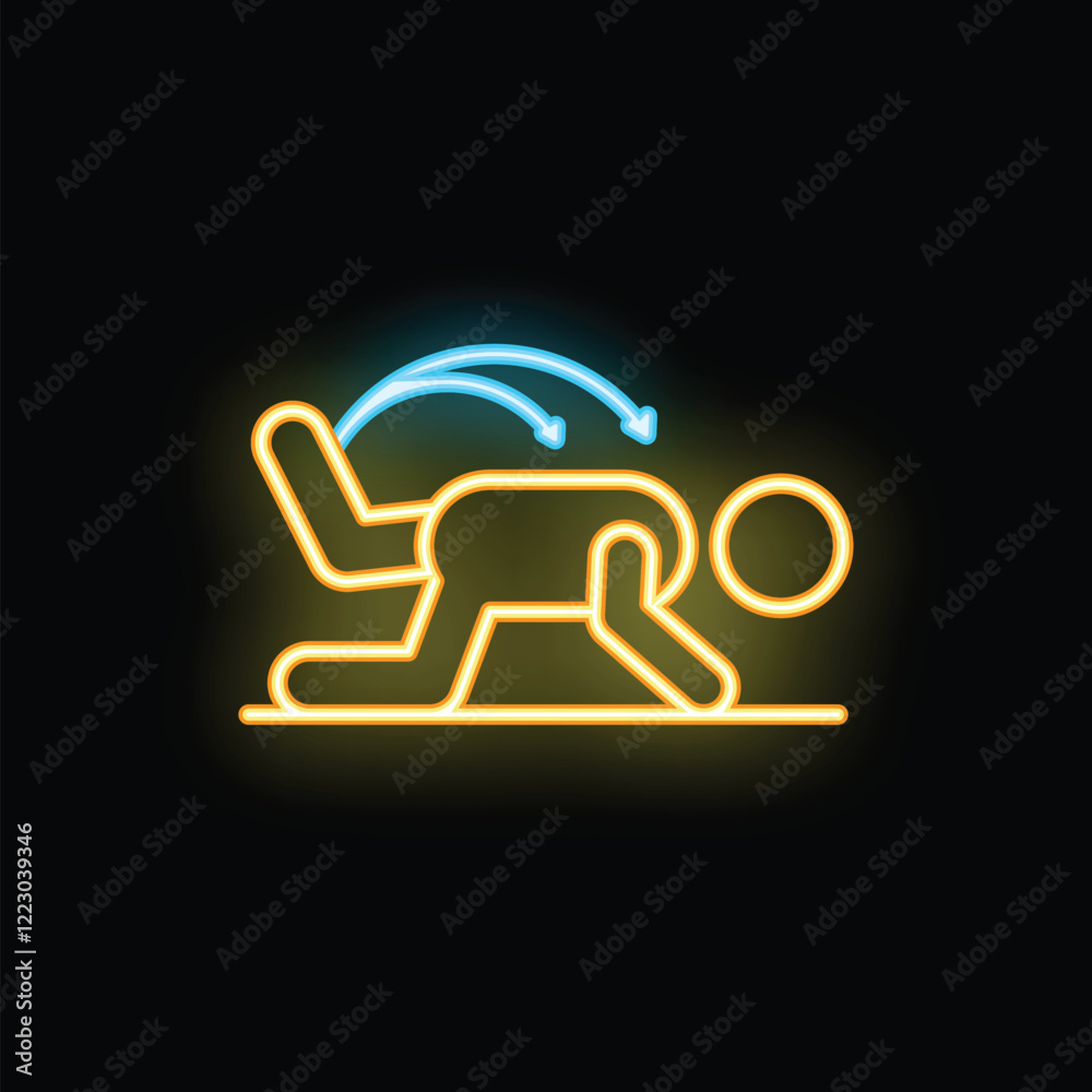 Neon style icon of a person tripping and falling over an unseen hazard Neon style icon of a person tripping and falling over an unseen hazard