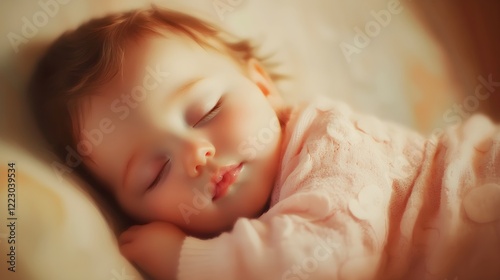 sleeping baby girl in pink outfit photo