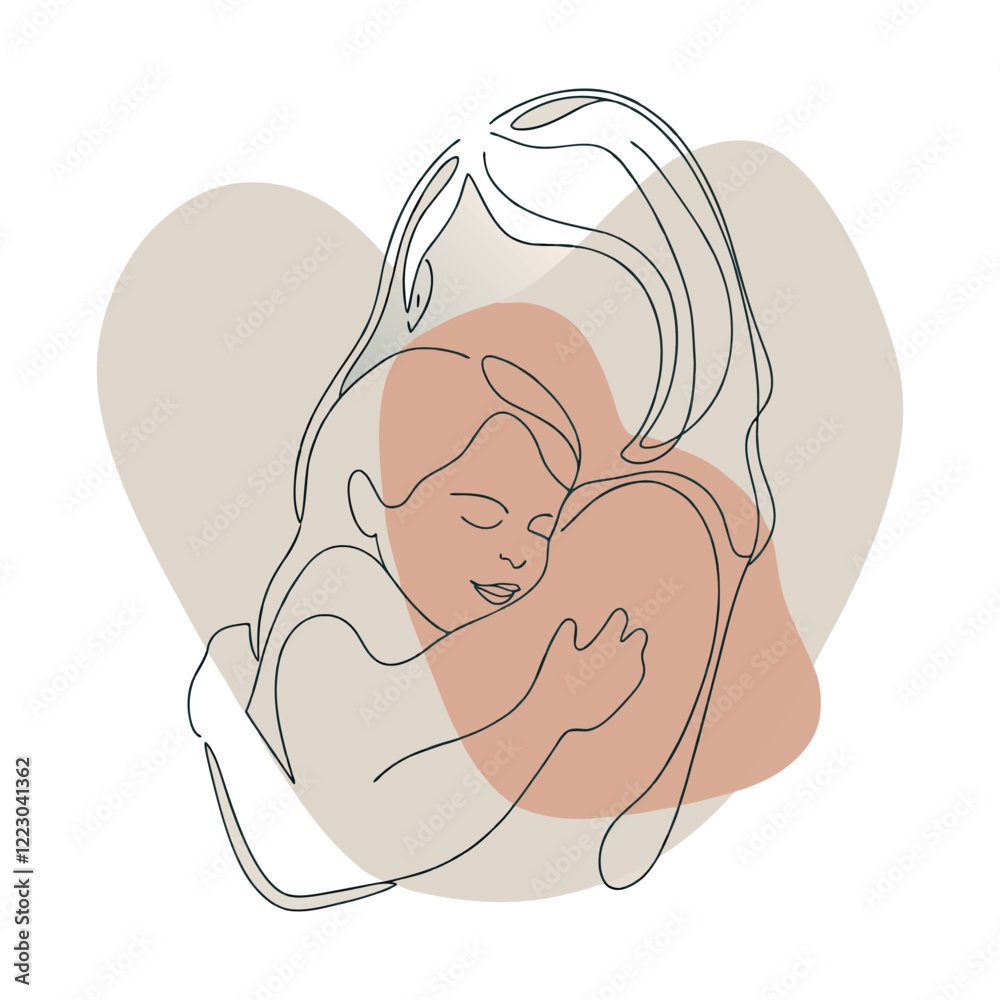 Simple Sketch of Mother and Child Sharing an Embrace,