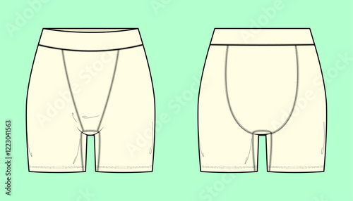 Underwear fashion flat sketch outline technical drawing illustration., front, back, Mockup, CAD, template, Men's, Women's, Unisex. 