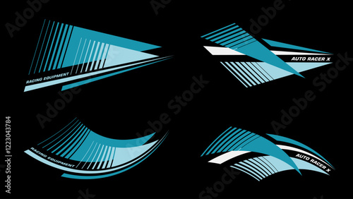 Car race stripes. Arrow illustration. Speed line sticker design. Graphic sport decal vinyl element. Automobile decoration. Rally dynamic motion.. Racing design vector set.