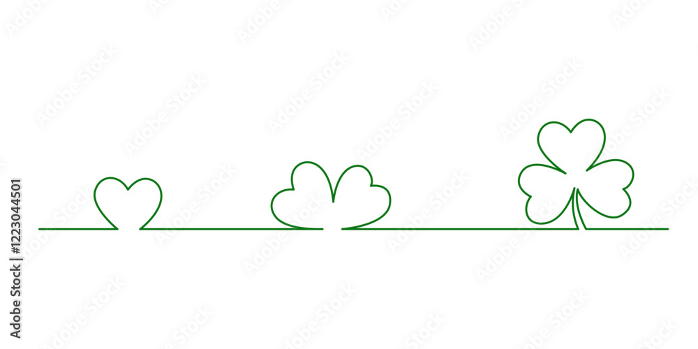 Saint Patrick's day minimalistic vector background, clover icon, simple banner, poster. One continuous line drawing. Saint Patrick's day minimalistic vector background, clover icon, simple banner, poster. One continuous line drawing.