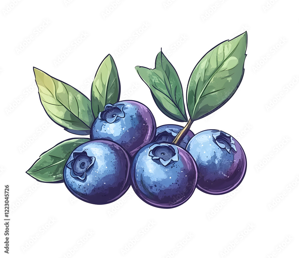 Fresh Blueberries with Green Leaves Isolated on White Fresh Blueberries with Green Leaves Isolated on White