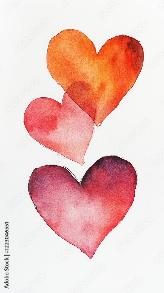Fototapeta premium Three Watercolor Hearts: A Vibrant Expression of Love