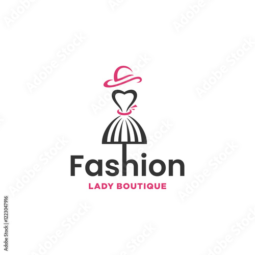 Dress boutique or fashion dress and hat atelier salon vector icons. Fashion and Boutique illustration female body logo design.