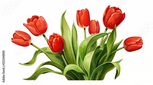Beautiful Red Tulips in Bloom – Elegant Floral Illustration