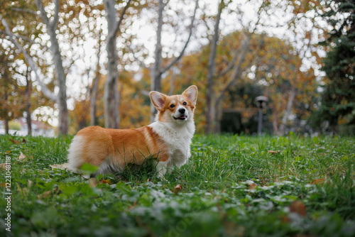 Cuadro en lienzo Portrait of a standing welsh corgi pembroke