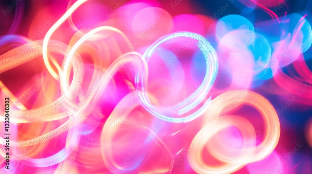An abstract background with pink and blue neon light curves that are accentuated by bokeh and motion blur An abstract background with pink and blue neon light curves that are accentuated by bokeh and motion blur