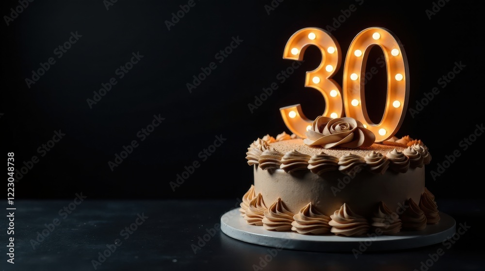 Thirty years illuminated a delectable confection with a celebratory light-up number cake topper