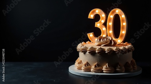 Obraz na płótnie Thirty years illuminated a delectable confection with a celebratory light-up number cake topper w salonie
