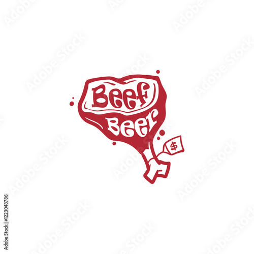 The Steak Logo Design. Beef Leg on a red background for steak house or beerhouse. Logo template for a steak house restaurant business.