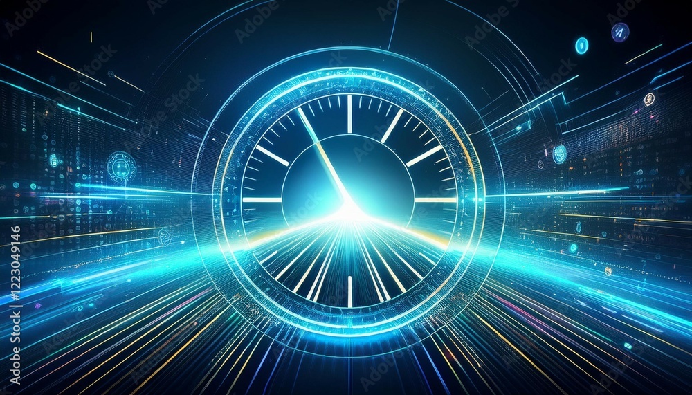 Fototapeta premium abstract futuristic speed time background with digital clock and data flow hologram cyber technology concept