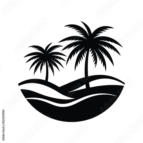 tropical island with palm trees, desert with palm tree