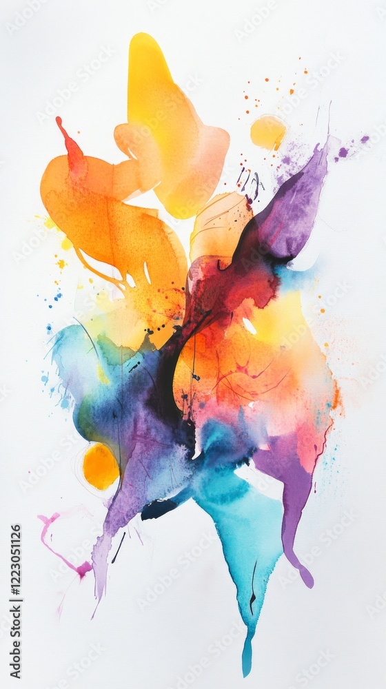 Obraz premium Abstract Watercolor Painting with Vibrant Colors and Dynamic Forms