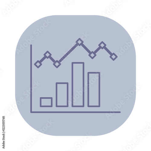 Simple icon of fluctuating line above vertical bars, indicating business performance metrics