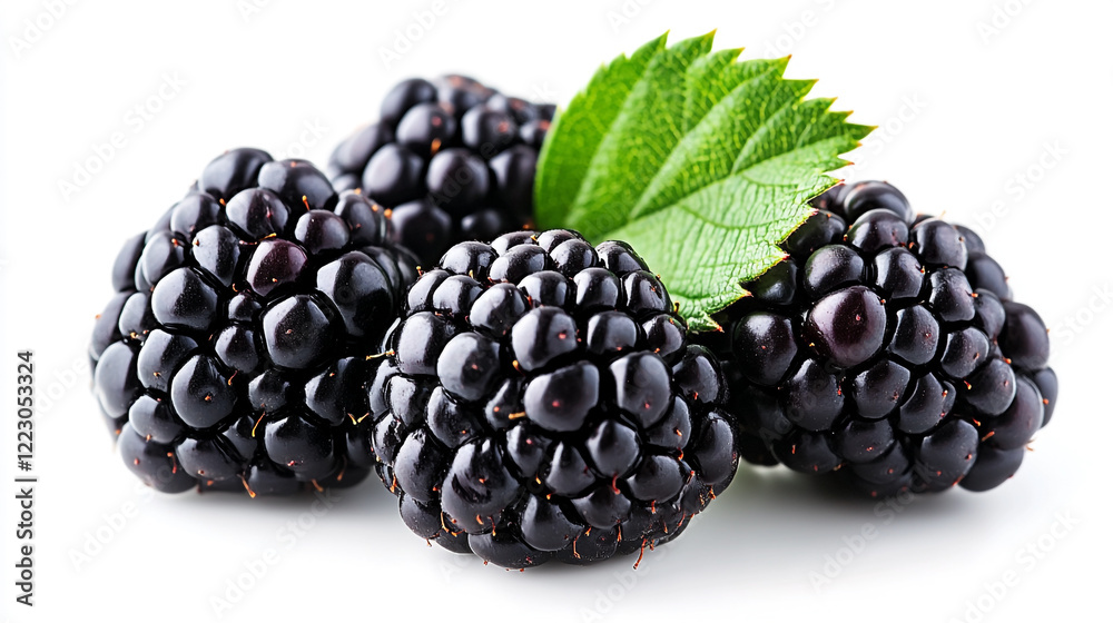 Fresh blackberries with vibrant green leaves ready for a healthy snack or dessert Fresh blackberries with vibrant green leaves ready for a healthy snack or dessert