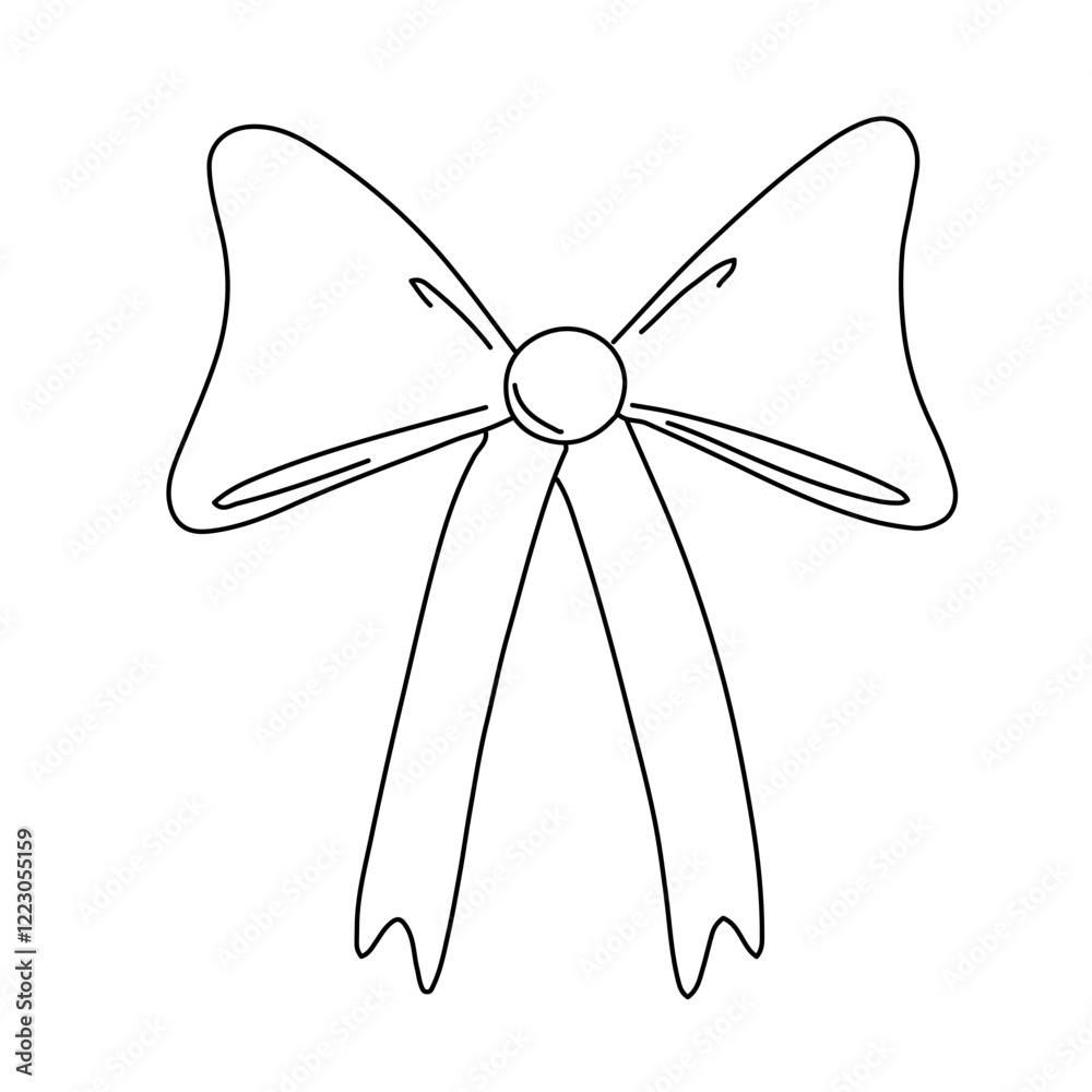 Fototapeta premium Elegant bow line art. Silhouette ribbon, simple, minimalistic design. Gift wrapping, logo. Vector isolated on white background