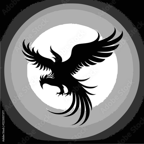 Silhouette Abstract Flying Phoenix Logo Design with white Background