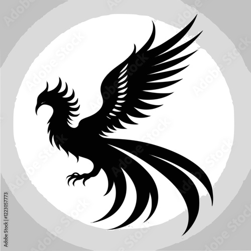 Silhouette Abstract Flying Phoenix Logo Design with white Background